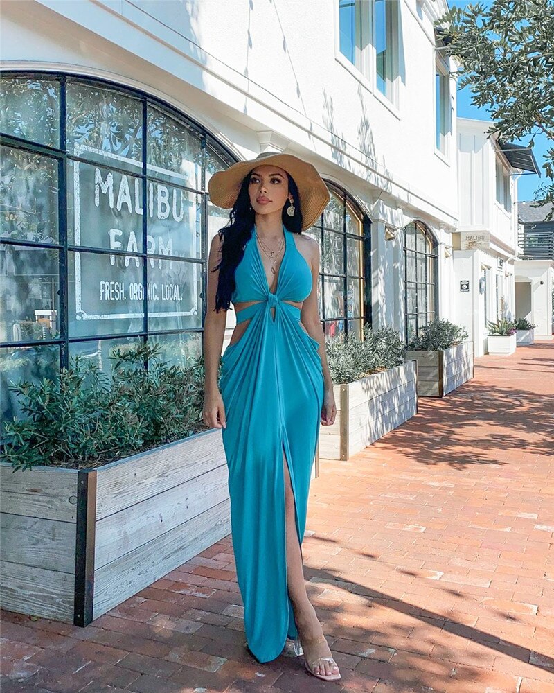 Long Backless Hollow Split Dress