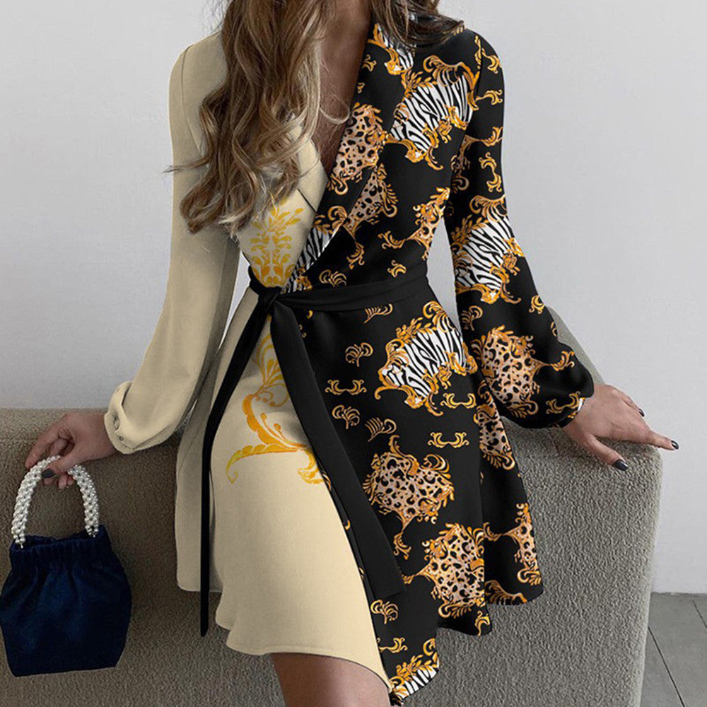 Spring and Autumn New Lapel Simple Fashion Temperament Slim Women's Dress
