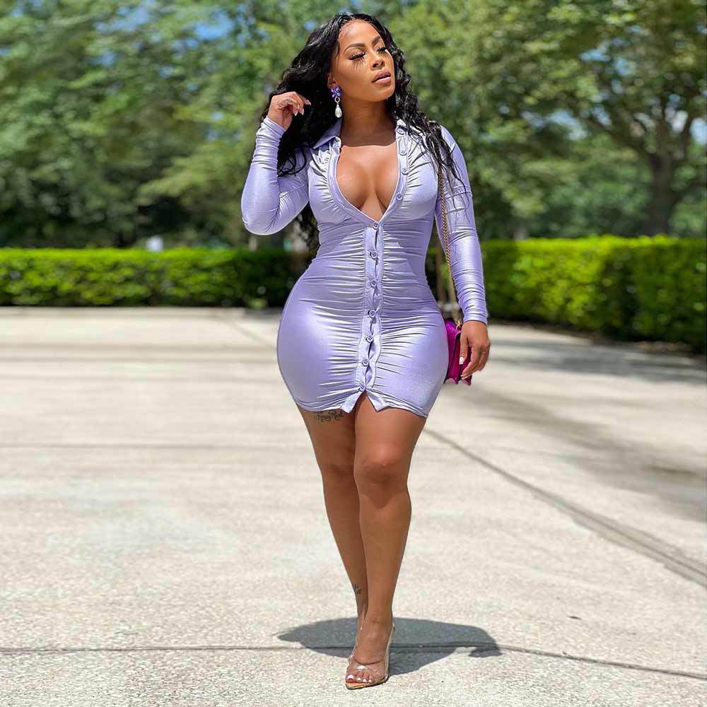 Women's Spring Autumn Sexy Slim Fit Lapel Long Sleeve Lapel Single Breasted Dress