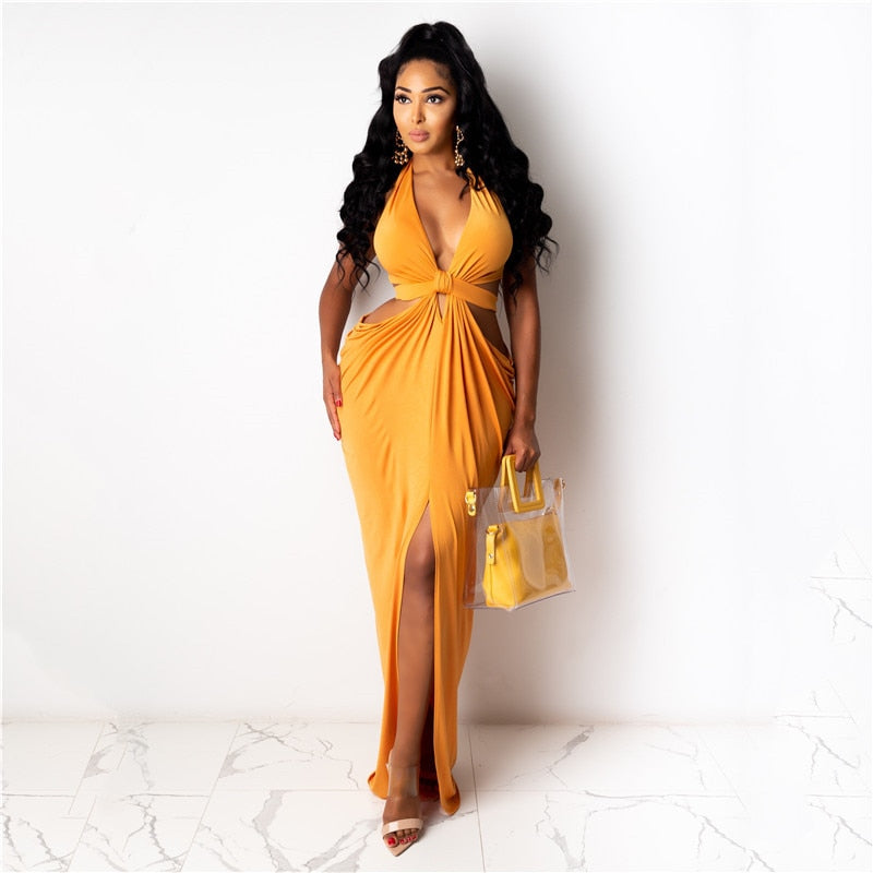 Long Backless Hollow Split Dress