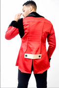 Man wearing Majesty 22 red and black fur jacket