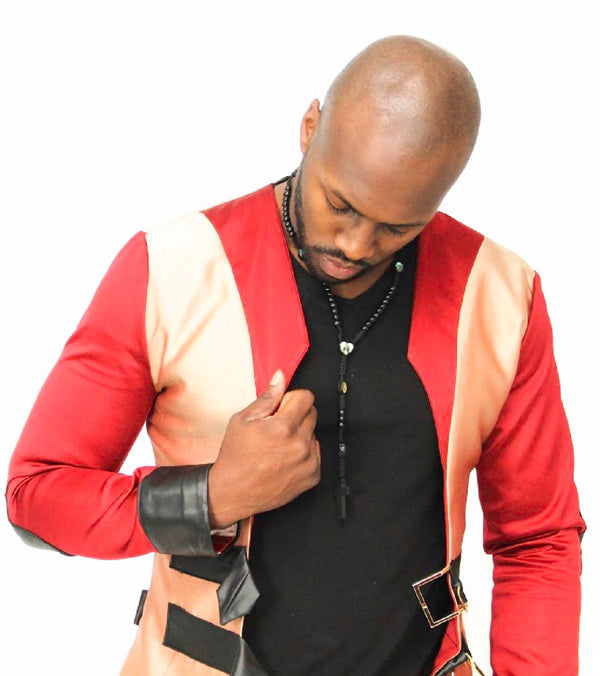 Man wearing Majesty 22 red and gold cutting edge blazer